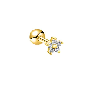 "Dazzling Star" 14K Yellow Plated Screw On Nap Earring Cartilage Piercing