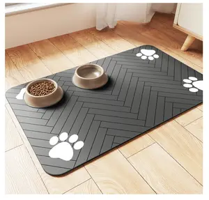 Pet Feeding Mat-Absorbent Pet Placemat for Food and Water Bowl, with Waterproof Rubber Backing, Quick Dry Water Dispenser Mat for Dog and Cat (20"x12", Striped Dark Gray)