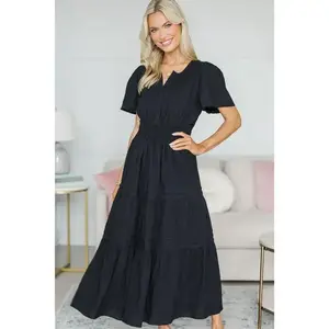 NURSING COLLECTION: It's In The Air Black Tiered Midi Dress