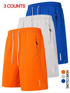 Men's Solid Color Drawstring Waist Shorts, Casual Athletic Regular Fit Zipper Pocket Shorts for Summer, Men's Bottoms for Daily Wear, Athletic Casual Breathable Shorts, Loose Fit Shorts, Solid Sports Shorts, Lightweight Breathable Shorts