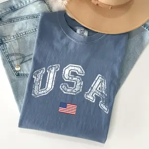 Vintage USA, Retro Flag America Patriotic 4th of July Tshirt, Women's Crew Neck, Crewneck