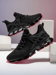 Men's Minimalist Dad Shoes, Breathable Flyknit Sport Sneakers, Soft Elastic Height Boost, Anti-Slip Durable Running Shoes, Streetwear Fashion