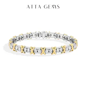 ATTAGEMS 2.7mm Round Cut Lab Grown Moissanite Bracelet for Women Men 925 Sterling Silver Bracelet Engagement  Birthday Gift Daily wear Fine Jewelry B078