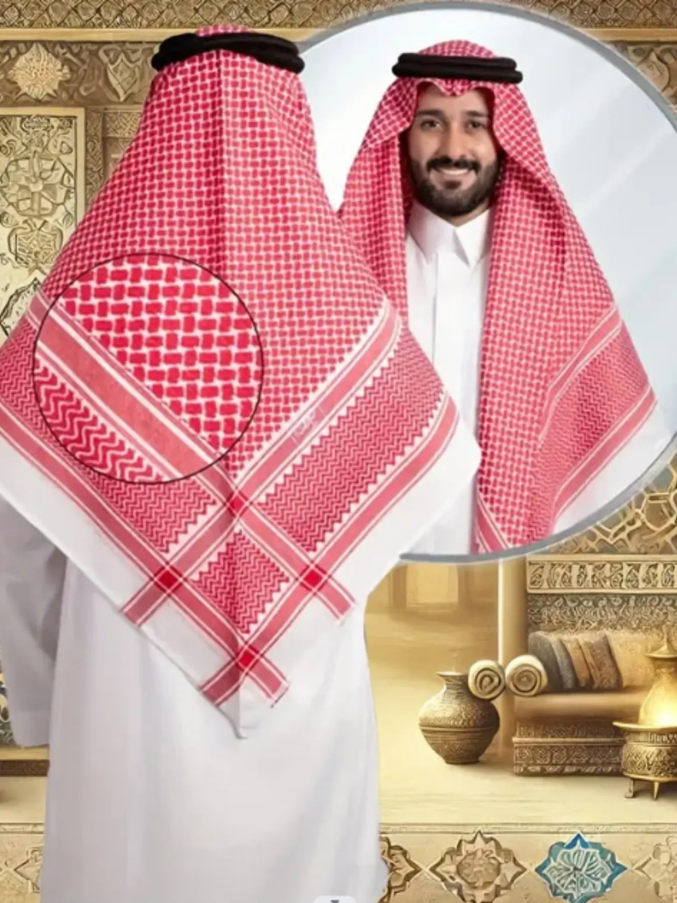 Arabian Shemagh Scarf with Headband - Traditional Middle Eastern Keffiyeh for Men Head Wrap Head Scarf Turbans