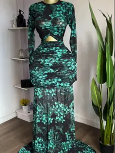 PULKRITU Women's Floral Print Bodycon Backless Prom Dresses, Spring Comfortable Layered Ruffle Mermaid Long Gown, Party Outfit Evening Dress,Maxi Dress Ladies Parties Long Dresses Vestidos,Lady Skirt