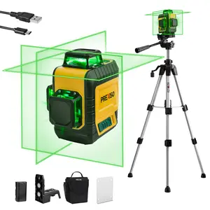 #Summervibes PREXISO 3 X 360° Laser Level with Tripod - Rechargeable 82Ft Cross Line Leveler, Green Line Laser Level Self Leveling for Construction, Tile, Home Renovation with Magnetic Base, Iron Plate, Bag