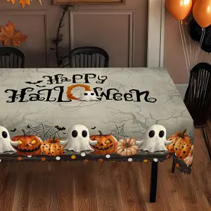 Halloween Decor Printed Tablecloth, Day Of The Dead Round Table Cloth, halloween  outdoor decoration set, Pumpkin Ghost Spider Web Pattern Print, Holiday Party Dining Decoration, Rectangular Table Cover, Holiday Household Kitchen Supplies Gift