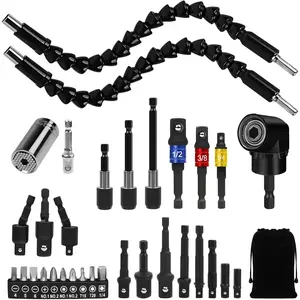 Flexible Drill Bit Extension Set, Including Right Angle Drill Attachmen, Rotatable Joint Socket 1/4 3/8 1/2 In Hex Socket Adapter, Bendable Drill Bit Extension and Drill Bit Holder Screwdriver Kit gift
