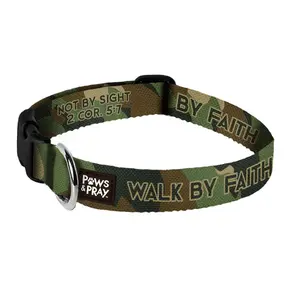 Paws & Pray Adjustable Length Camo Pet Collar - Ideal for Trail Walks, Around the Block Strolls - Faith-Inspired Dog & Cat Collar Accessory