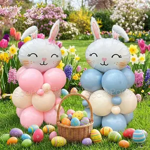 34pcs Easter Bunny Aluminum Foil Balloon Set, 10 Inch Latex Balloons, Spring Garden Party Decorations, Egg Shape Balloons, Balloon Party Supplies