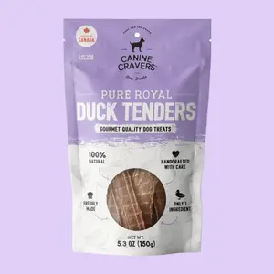Canine Cravers Single Ingredient Air Dried Dog Treats – Pure Royal Duck 5.3 oz Bag
