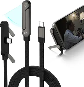 240W Type-C Charging Cable with 360° Rotating Holder, Hidden Phone Stand Fast Charger Cord, Universal Charging Connector Suitable for Mobile Devices Gaming Car Use, Perfect Gift for Men