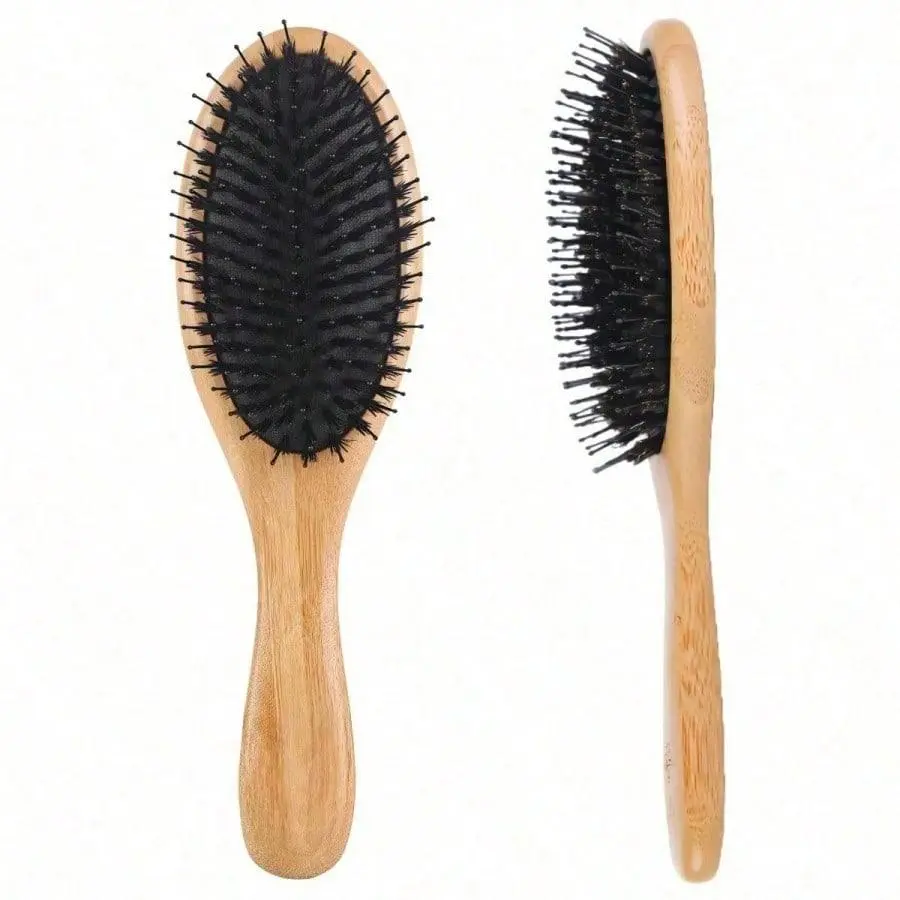 Women's Oval Boar & Nylon Bristle Paddle Hair Brush - Anti-Tangle Frizz Control Tool with Gentle Strokes for Thick, Curly, Thin, Long, Wet or Dry Hair to Boost Natural Shine & Health