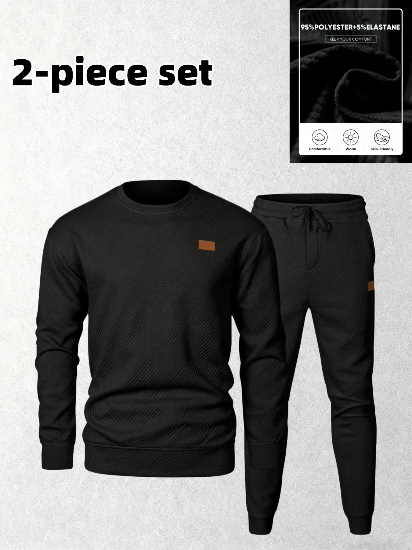 New men's autumn winter 2-piece set, comfortable warm, casual sports style, hoodie and trousers textured, suitable for gifts, men's daily wear, Casual sweatsuits set