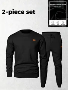 New men's autumn winter 2-piece set, comfortable warm, casual sports style, hoodie and trousers textured, suitable for gifts, men's daily wear Textured Sweatsuit, Sweatsuit sets, Solid sports sets, Sweatsuit Set Outfit Tracksuit Set