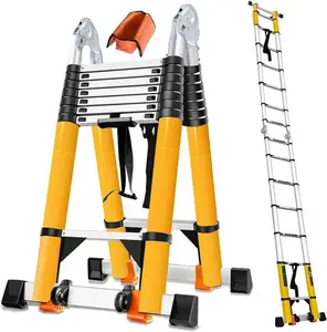 20FT A Frame Telescoping Ladder, Portable Type-A Collapsible Extension Ladder w. Double Balance Bars, Securing Straps, Wheels & Tools Bag, EN131 Certified Step Ladder (8+8Foot Step) (2026 Upgraded)