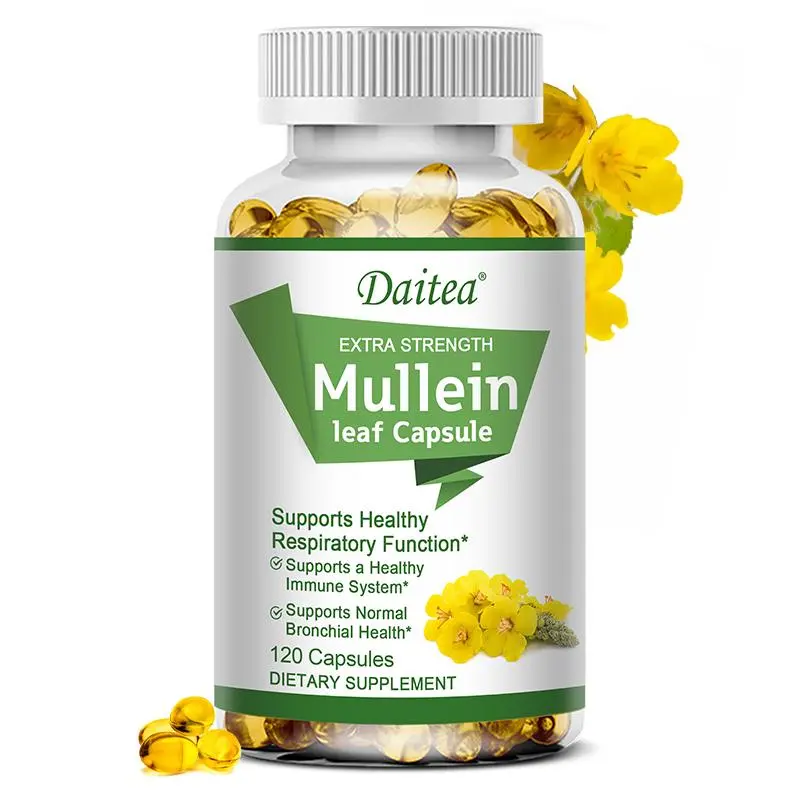Daitea Mullein Leaf Extract Dietary Supplement - 120 Capsules, Vegan Healthcare Support for Adults' Immune System & Respiratory Health