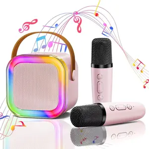 2pcs Portable Wireless Karaoke Machine with LED Lights – Pink Mini Speaker & 2 Microphones, Wireless Connectivity, Rechargeable Battery, Perfect for Birthday Parties, Family Gatherings, and Gifts, Mini Karaoke Machine, Best for Christmas