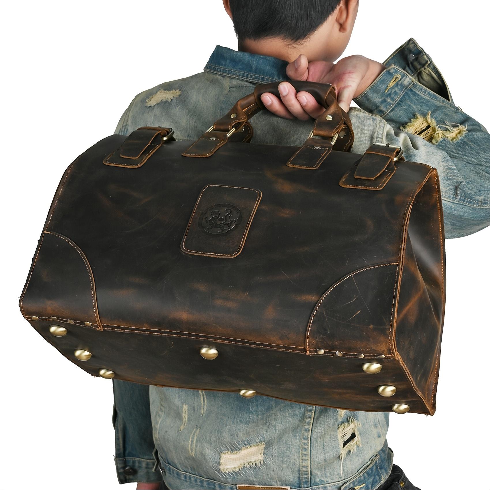 "Men's Vintage Faux Leather Duffel Bag Large Capacity Weekender Travel Luggage"