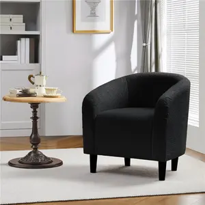 Costoffs Cozy Furry Accent Chair with Plush Armrests, Boucle-Upholstered Club Chair for Living Room/Bedroom/Reading Nook/Guest Space, Soft Round Armchair in a Compact Design for Small Rooms