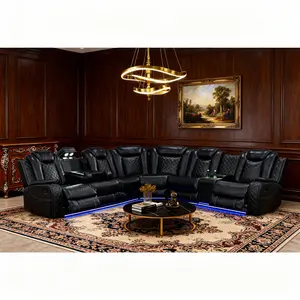 Modern Black Breathable Leather 3-Piece Recliner Sofa Set with Cup Holders for Living Room Home Theater Push Back Reclining Sectional  couches living room