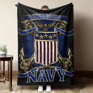 1Pc US Navy Flannel Blanket Gift, Ideal Gift For Military Personnel, Patriotic Present, Military Appreciation Gift, Vintage Military Design, Printed Flannel Pattern, Highquality Flannel, Warm Cozy Texture, Navy Themed Throw, Flannel Coverlet