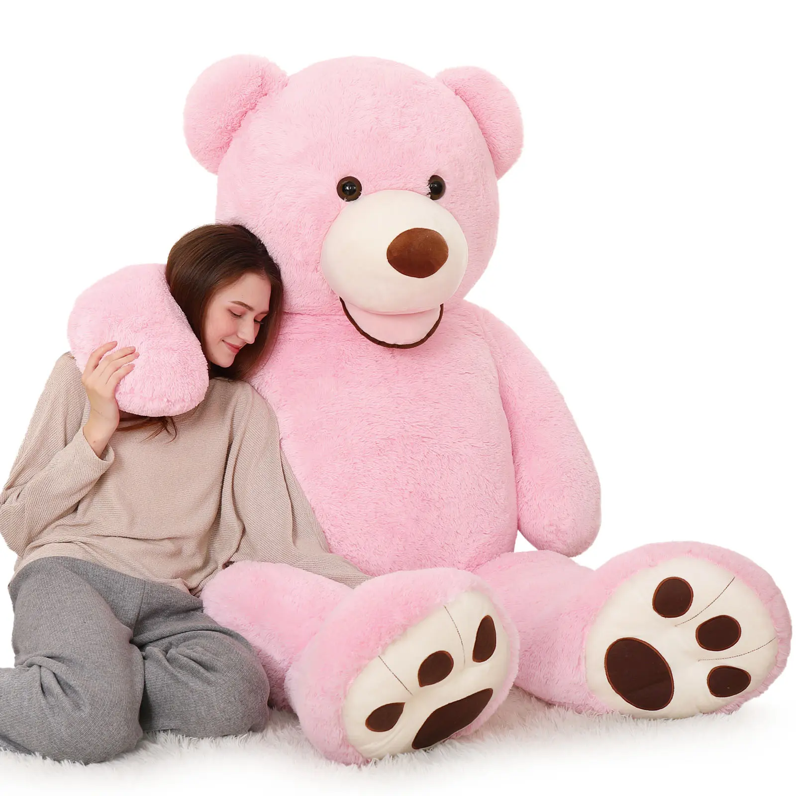 MaoGoLan 6ft Giant Teddy Bear Stuffed Animal with Footprints, Big Teddy Bear Plush Toy for Girlfriend, Kids and Friends, Huge Teddy Bear for Birthday, Valentine's Day and Christmas(Pink)