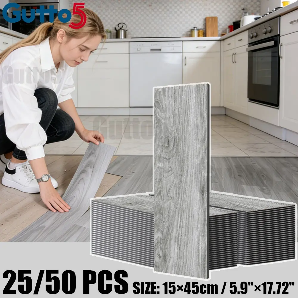Pack of 25/50, self-adhesive wood grain floor renovation sticker, Stick And Peel Flooring, 3D texture, retro colors, DIY projects, wall and floor decoration, peel and paste, wear-resistant, Durable PVC Construction, Light Wood Grain - Gutto5