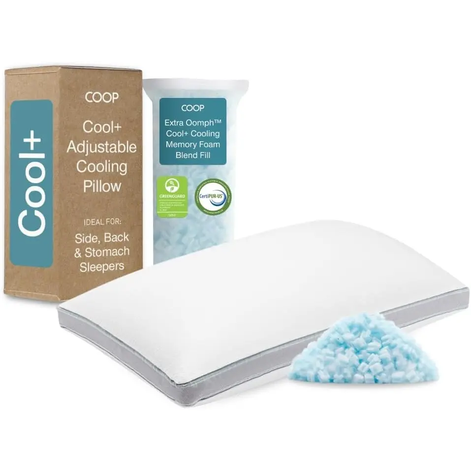 COOP Sleep Goods Cool+ Fully Adjustable Breathable Coop Pillow - Gel Memory Foam Core, Microfiber Oomph Fill, Cool-Touch Cover, Heat-Wicking Liner, Dual-Sided Feel, Custom Loft via Fill Add/Remove, Machine Washable, CertiPUR-US, GREENGUARD Gold Certified