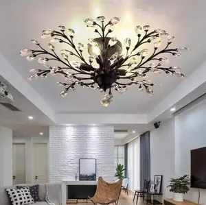 Vintage Crystal Pendant Lamp Blooming Flower Ceiling Light Fixture Chandelier Bedroom Design Home