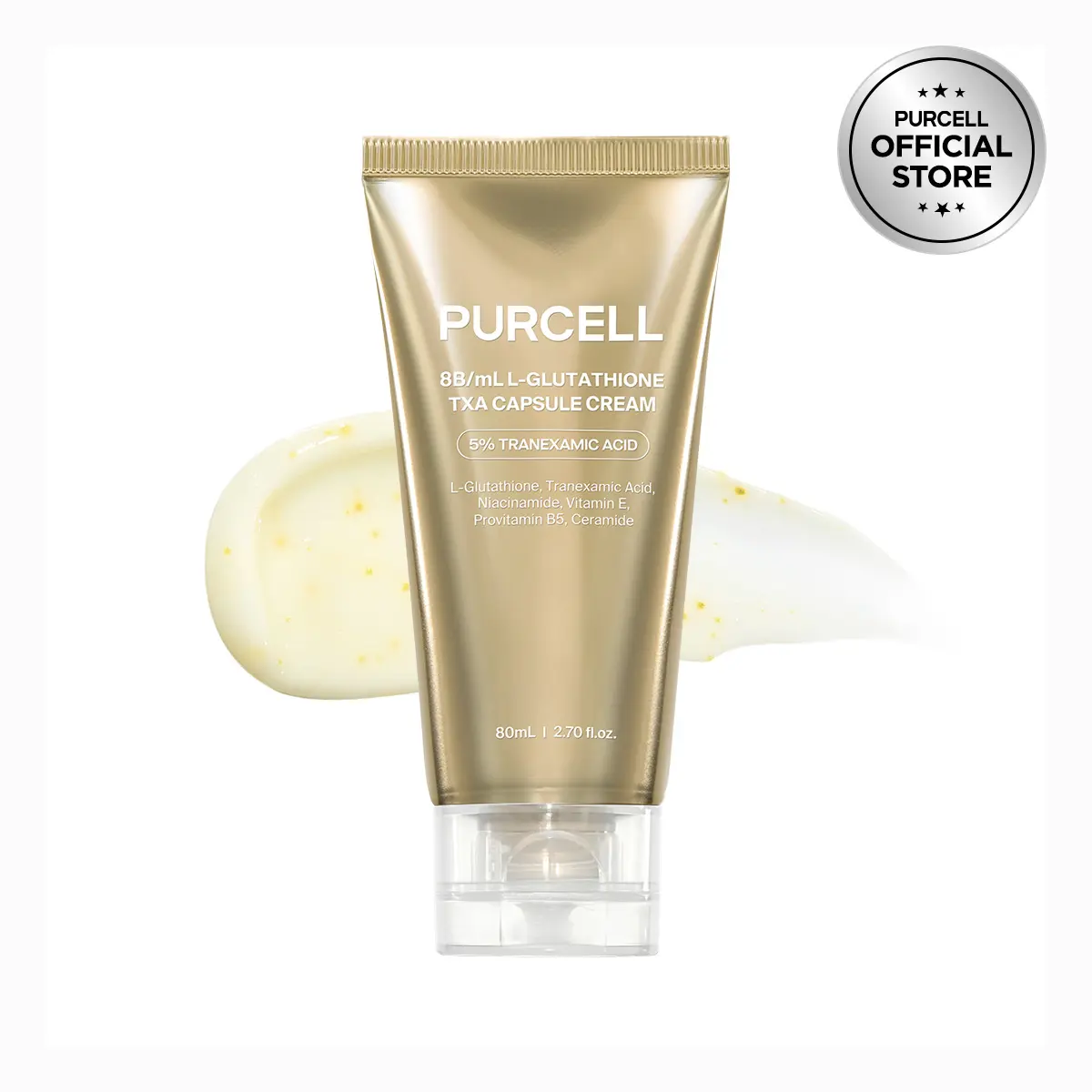 PURCELL L-Glutathione TXA Capsule Cream – Antioxidant Moisturizer with Tranexamic Acid & Niacinamide for Even-Toned Skin, Reducing Dullness & Uneven Skin Tone, For All Skin Types (2.71 fl oz / 80ml)