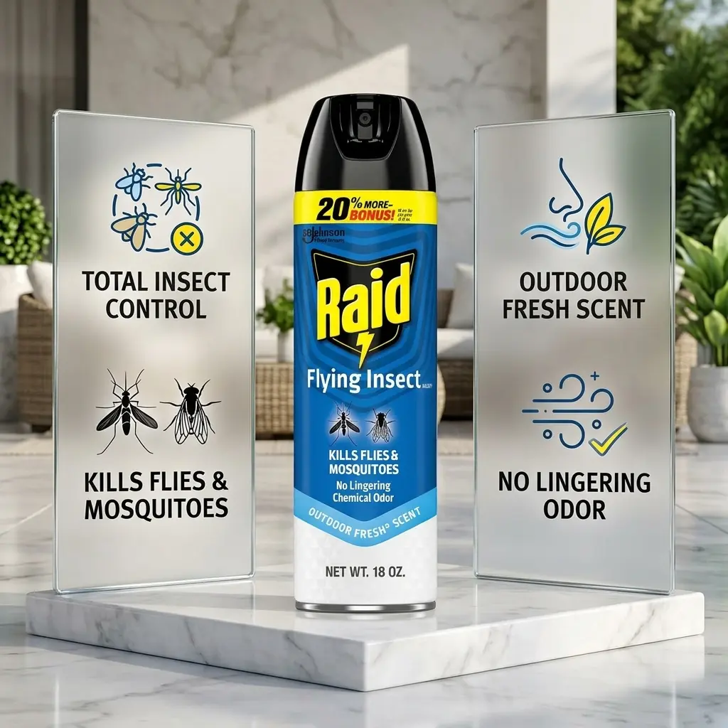 Raid Pest Control Spray - Outdoor Fresh Scent, 18oz Mosquito Killer, Kills Flies Wasps Hornets on Contact, Lightweight, Quick-Drying, 2-Hour Protection, Home Room Outdoor Use, Outdoor Bug Spray