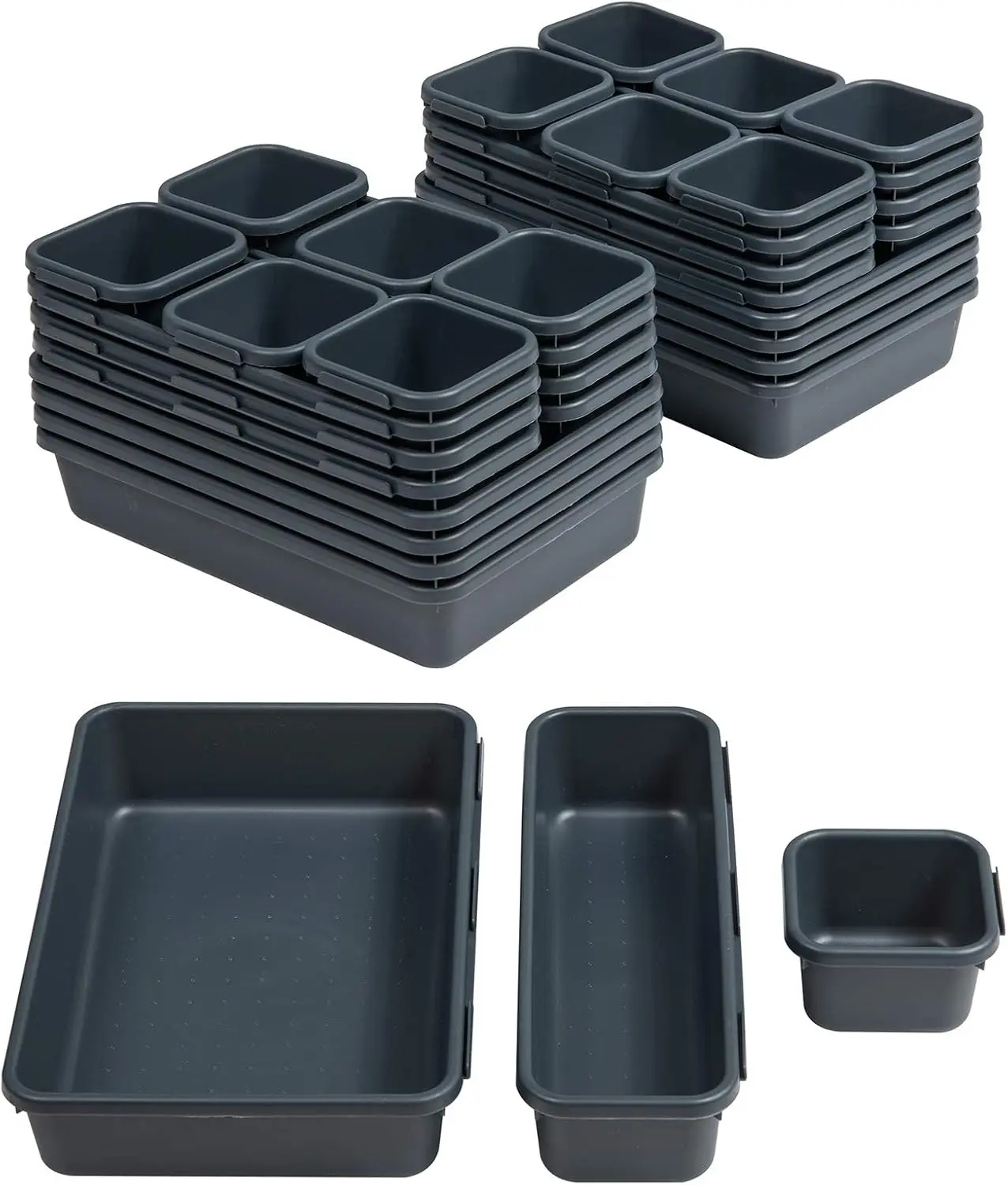 BYCY 32 PCS Desk Drawer Organizers - Interlocking Tool Boxes with 3 Sizes, Office, Bathroom, Kitchen, Makeup