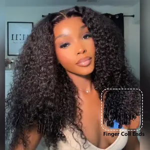 【Finger Coil Ends】UNice 180% Density Burmese Curly Wig 7x5 HD Lace Closure Human Hair Wig with Finger Coil Ends Pre Cut Pre Bleached Pre Plucked Natural Scalp for Beginners
