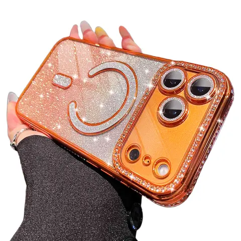 Magnetic Glitter Smartphone Case for iPhone 17 Pro Max,16,15,14,13 Pro - MagSafe Fit, Bling Cover with Camera Lens Protector, Aesthetic Phone Accessory for Women, Accessories For Women