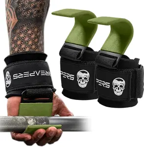 Gymreapers Heavy-Duty Lifting Hooks - OD Green, for Deadlifting, Rowing and Pulling Exercises