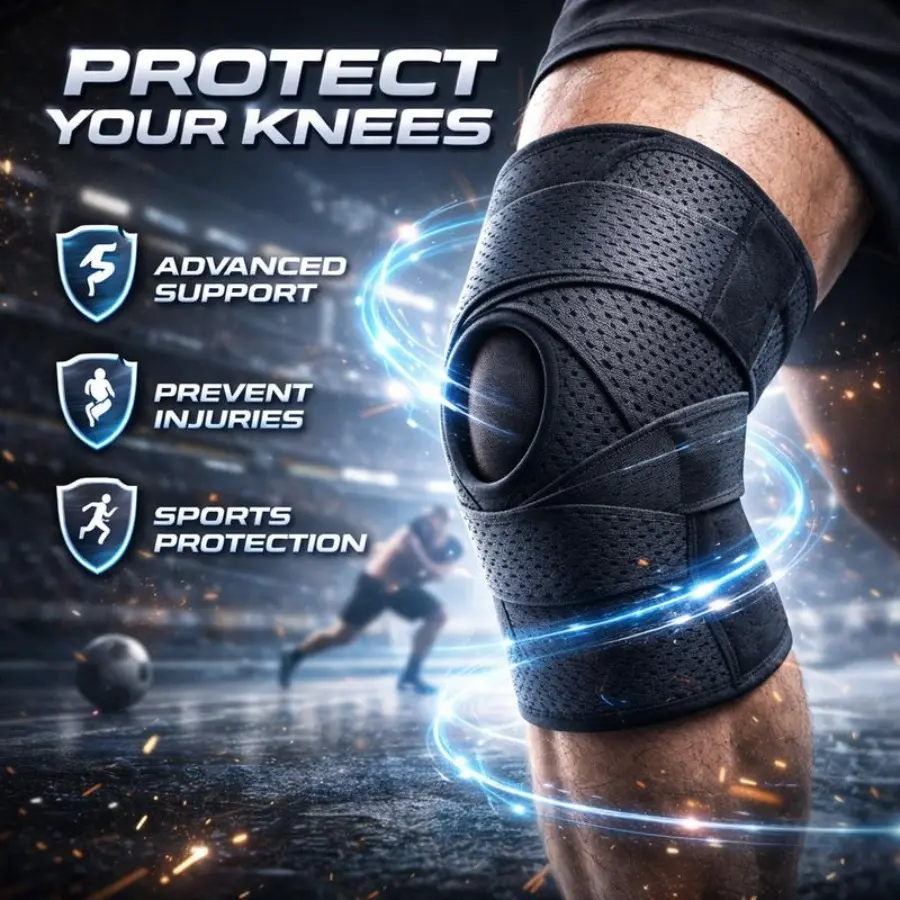 Plus Size Knee Brace for Pain Relief, Adjustable Air Mesh Compression Wrap with Side Stabilizers for Sports, Running, ACL & Arthritis Support