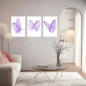 Framed Butterfly Wall Decor Paintings Set of 3 - Purple Butterfly Wall Art, 16X24 Inches Poster Decoration, Cute Room Decor for Girls Bedroom - Photo Ornaments Artistic