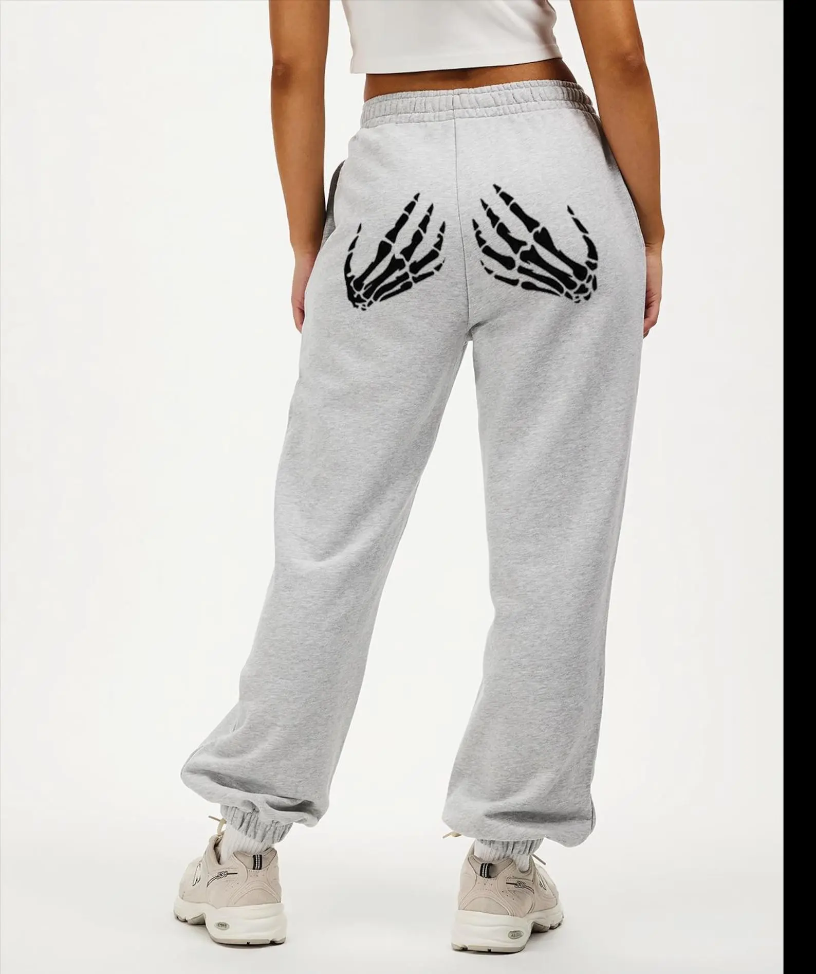 Skeleton Hands Joggers, Gothic Back Print Sweatpants, Heavy Cotton Baggy Fit, Dark Grunge Aesthetic, Unisex Alt Streetwear