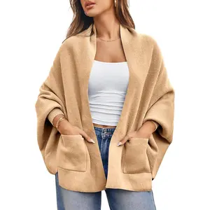 Womens Open Front Cardigan Batwing Long Sleeve Shawl Chunky Knit Loose Fall Poncho Sweater Coats