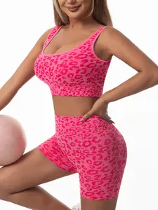 Women's Seamless High Waist Shapewear Set, Leopard Print Invisible Fitness Set, Sports Bra & High Waist Cycling Shorts, Workout Set, Animal Pattern Sportswear, Activewear Clothing, Fitness Outfit