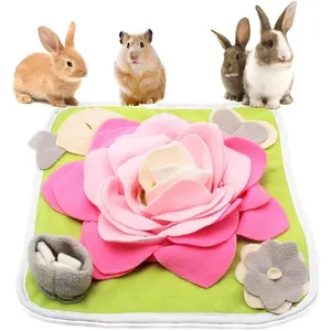 Rabbit Foraging Mat Snuffle Mat for Small Animals Bunny Puzzle Toys Pets Interactive Feeding Mat for Guinea Pigs Hedgehog Chinchilla Puppies (Pink)