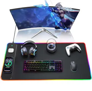 RGB Gaming Mouse Pad with Magnetic Wireless Charging, Black Mousepad Desk Mat, Desktop Accessory for Office Home Gaming, 15W Fast Charger