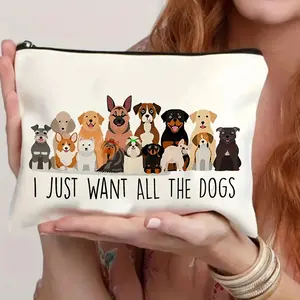 Dog Lover'S Delight: Lightweight Toiletry Travel Bag with Zipper - "I Just Want All The Dogs" Design, Foldable & Durable Organizer Pouch for Women, Ideal Gift for Pet Owners & Teachers, Dog Bag