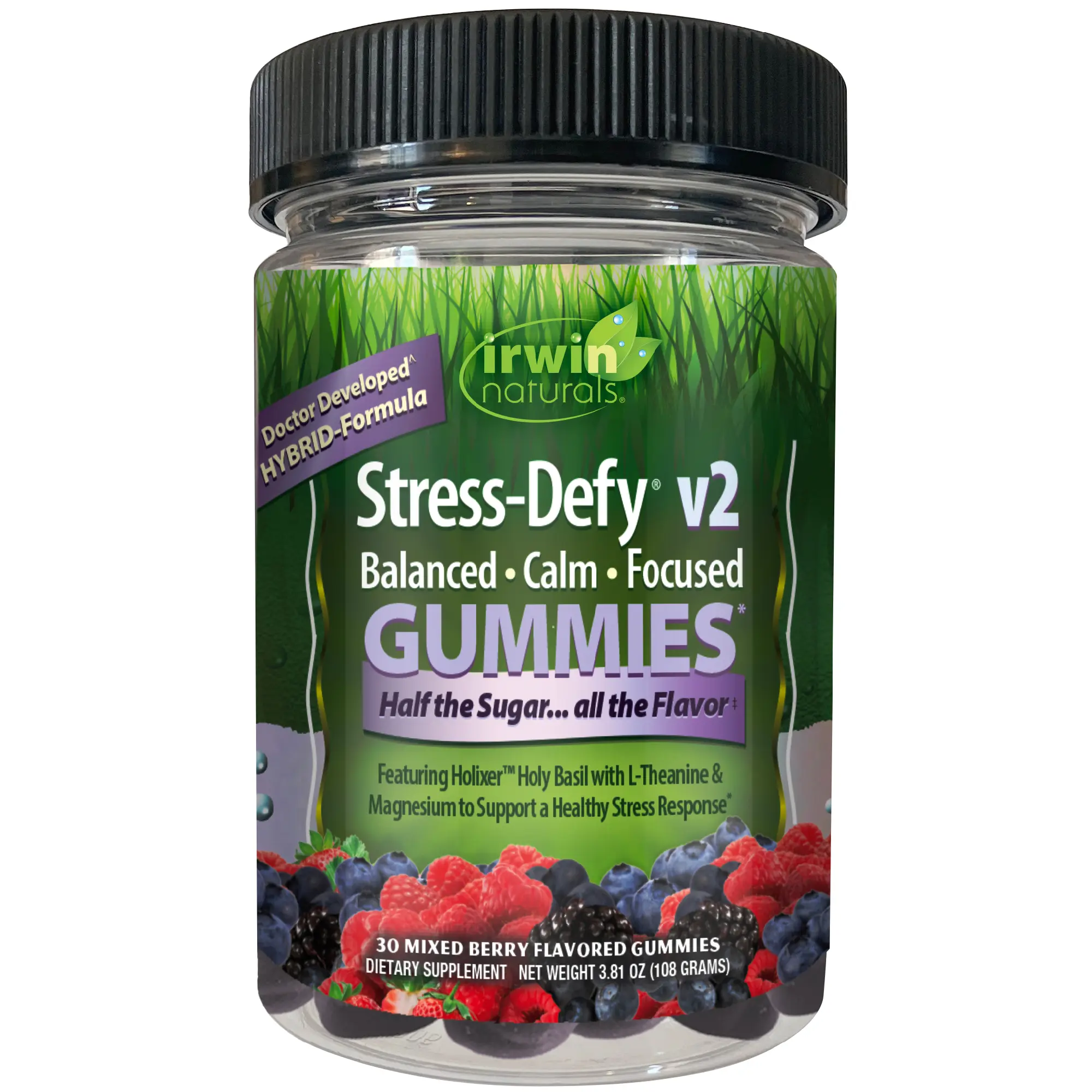 Stress-Defy Gummies with Holixer Holy Basil, L-Theanine & Magnesium | Calm Focus, Emotional Balance & Daily Stress Support | Vegan Mixed Berry Gummies | 30 Count