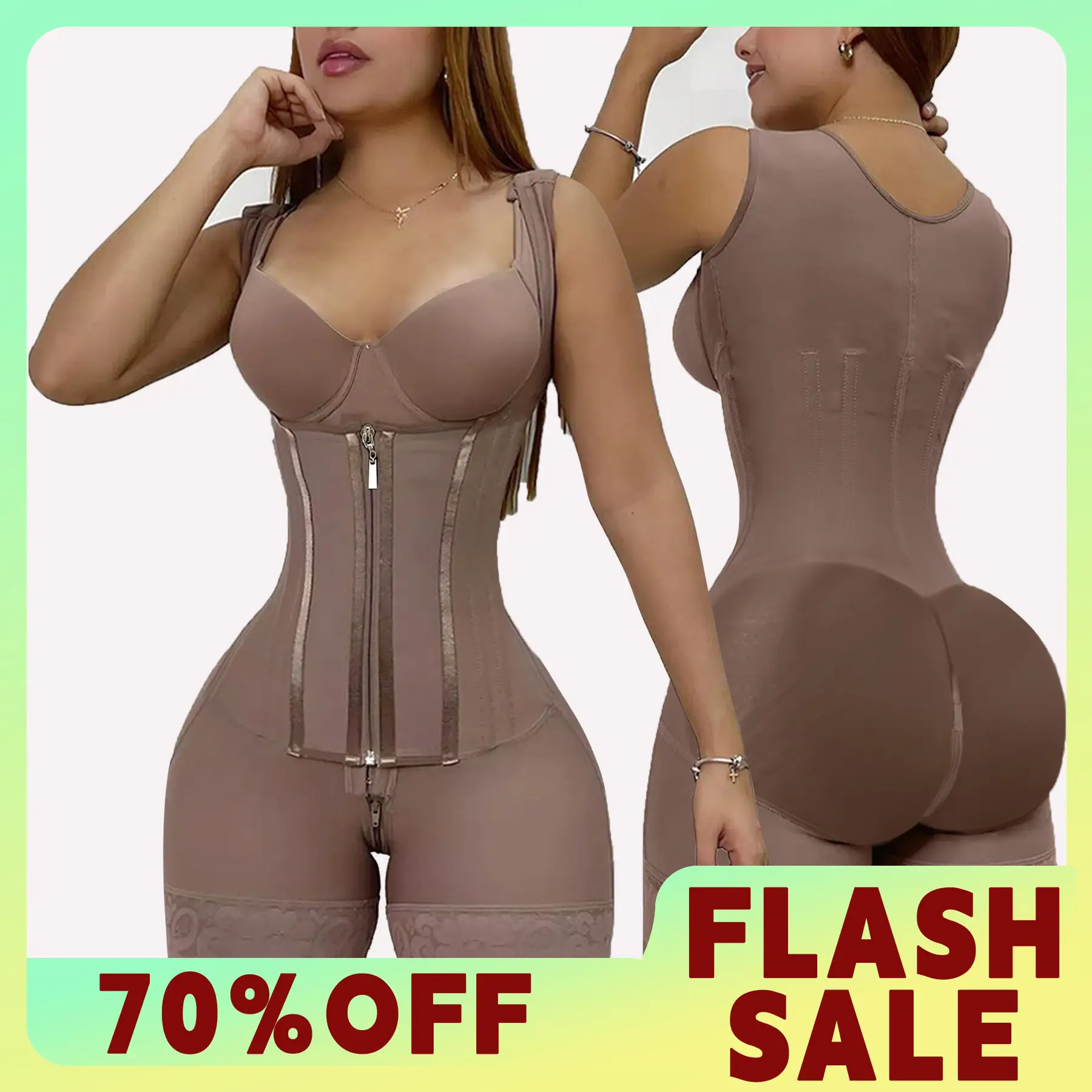 2-IN-1 High Waist Shapewear for Women Solid Color Zipper Corset Tummy Control Seamless Bodysuit,spring tok