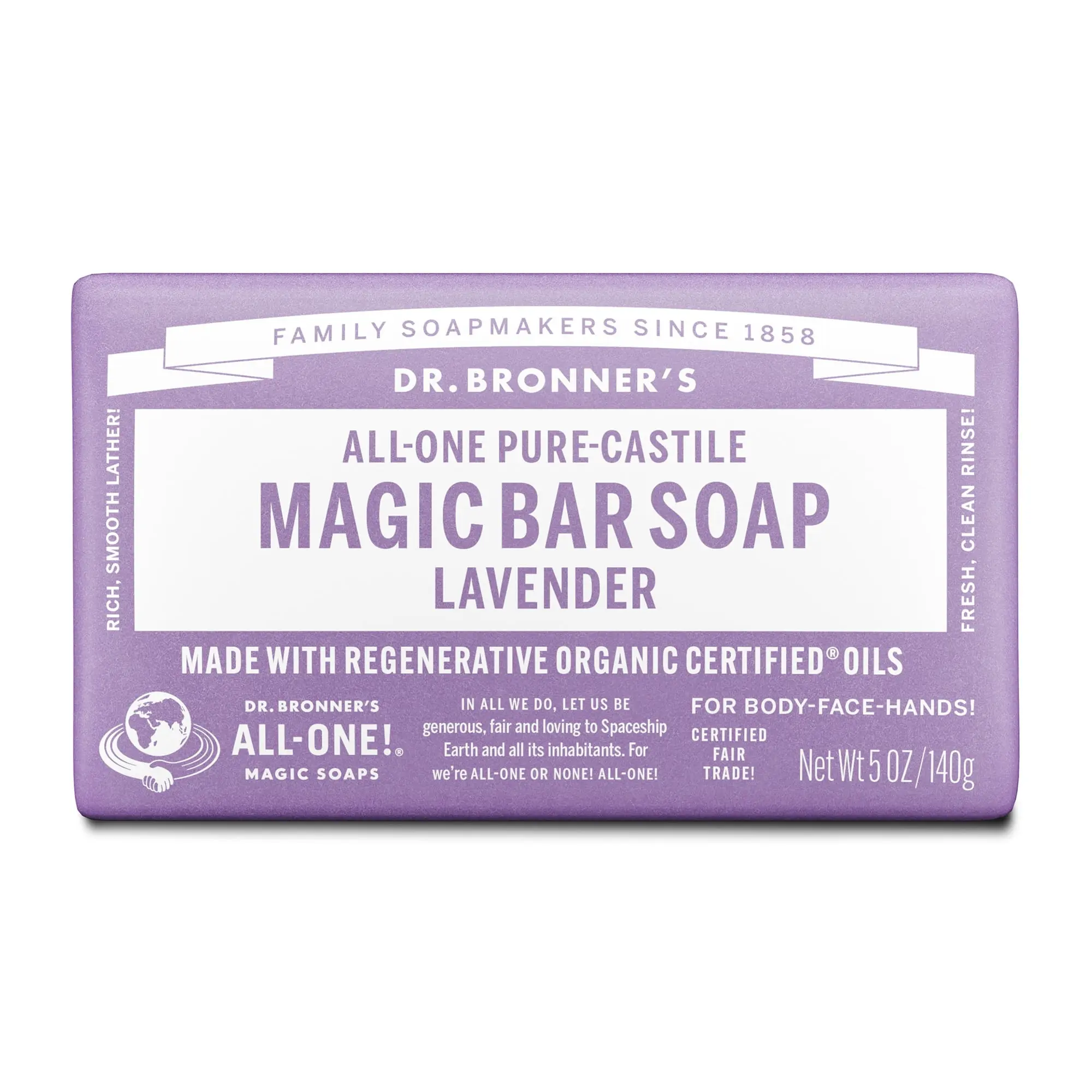 Dr. Bronner's Magic Bar Soap – Lavender Pure-Castile Soap 5 oz | Face, Body & Hands