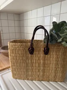 Market Basket with Recycled Leather Hand Straps