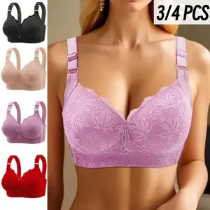 3/4PCS EssElegance Push-Up Jacquard Bra - Adjustable Support Straps & Wire-Free Daily Comfort,Women's Lingerie & Underwear