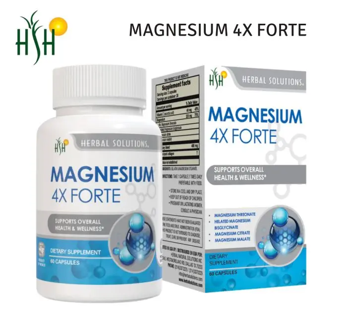 HERBAL SOLUTIONS Magnesium 4X Forte | Multi-Source Magnesium Dietary Supplement | 60 Capsules